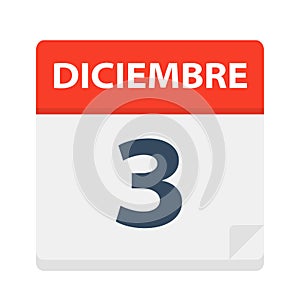 Diciembre 3 - Calendar Icon - December 3. Vector illustration of Spanish Calendar Leaf photo