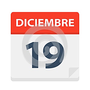 Diciembre 19 - Calendar Icon - December 19. Vector illustration of Spanish Calendar Leaf photo