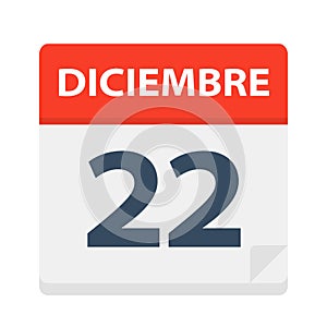 Diciembre 22 - Calendar Icon - December 22. Vector illustration of Spanish Calendar Leaf photo