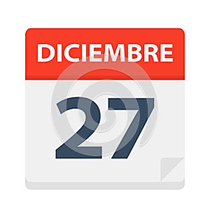 Diciembre 27 - Calendar Icon - December 27. Vector illustration of Spanish Calendar Leaf photo