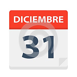 Diciembre 31 - Calendar Icon - December 31. Vector illustration of Spanish Calendar Leaf photo