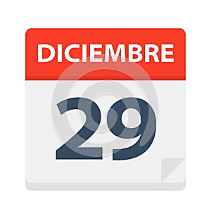 Diciembre 29 - Calendar Icon - December 29. Vector illustration of Spanish Calendar Leaf photo