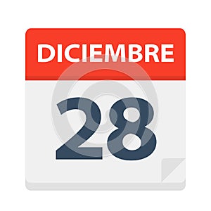 Diciembre 28 - Calendar Icon - December 28. Vector illustration of Spanish Calendar Leaf photo