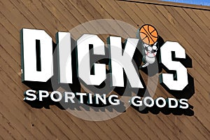 Dick`s Sporting Goods sign on the facade of sporting goods retail chain store. - San Jose California, USA - 2021