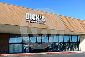 Dick`s Sporting Goods sign on the facade of sporting goods retail chain store. - San Jose, California, USA - 2021