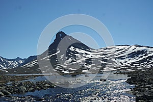 Dictance picture of mountain Kyrkja in Norway