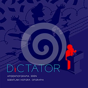 Dictator shadow man pictogram speech with podium isometric, Dictatorship behind control concept design illustration isolated on