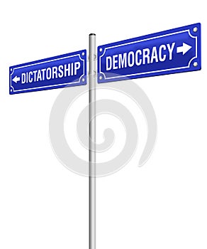 Dictatorship Democracy Signpost photo