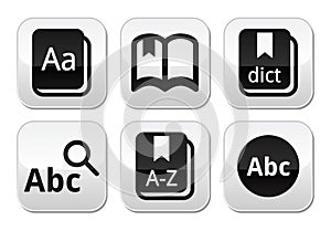 Dictionary book buttons set