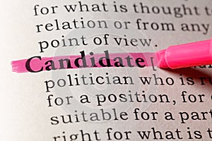 Dictionary definition of candidate