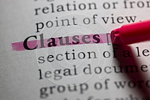 Dictionary definition of clauses