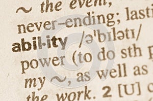 Dictionary definition of word ability