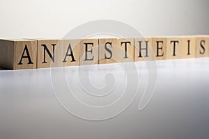 Dictionary definition of the word Anaesthetist. Close up photo