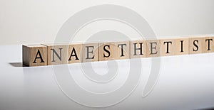 Dictionary definition of the word Anaesthetist. Close up photo