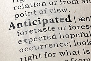 Dictionary definition of the word anticipated