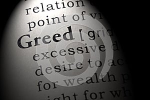 Dictionary definition of the word greed