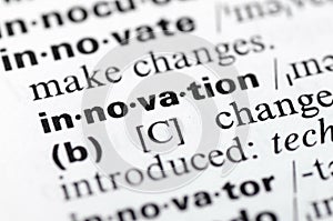 Dictionary definition of word innovation, close-up