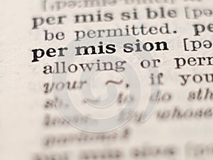 Dictionary definition of word permission