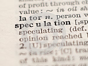 Dictionary definition of word speculation