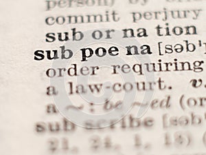 Dictionary definition of word subpoena photo