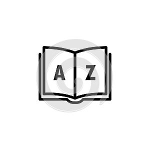 Dictionary icon. Glossary. Badge with book. Dictionary logo. Library icon. Vector EPS 10