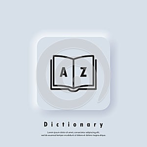 Dictionary icon. Glossary. Badge with book. Dictionary logo. Library icon. Vector EPS 10. UI icon. Neumorphic UI UX white user