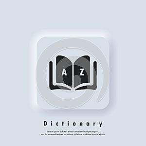 Dictionary icon. Glossary. Badge with book. Dictionary logo. Library icon. Vector EPS 10. UI icon. Neumorphic UI UX white user