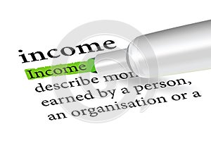 Dictionary term of income isolated on white background