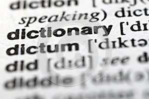 Dictionary word, close up