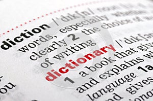 Dictionary word from a free dictionary, close up