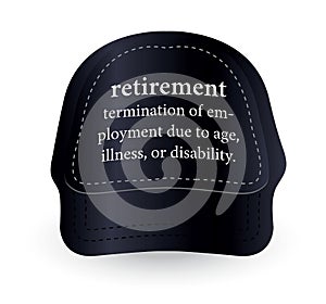 Dictionary word of retirement on baseball cap