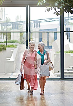Did you get everything you wanted. Full length portrait of a two senior women out on a shopping spree.