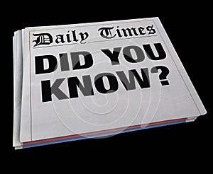 Did You Know Spinning Newspaper Headline News Update 3d Illustration photo