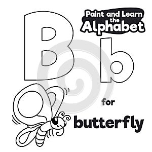 Didactic Alphabet to Color it, with Letter B and Butterfly, Vector Illustration