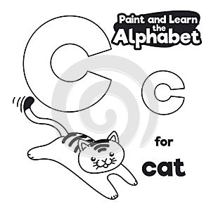 Didactic Alphabet to Color it, with Letter C and Cat, Vector Illustration