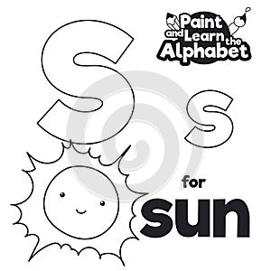 Didactic Alphabet to Color it, with Letter S and Sun, Vector Illustration