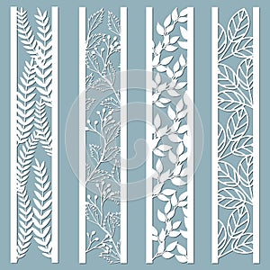 Die and laser cut ornamental panels with floral pattern. leaves, berries, fern. Laser cut decorative lace borders patterns. Set of