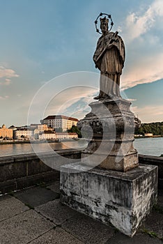 Die Nepomukstatue auf der NibelungenbrÃÂ¼cke in Linz an der Donau photo