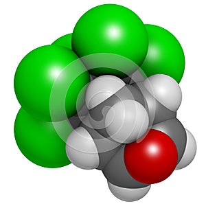 Dieldrin pesticide molecule. Insecticide that persists for very long time in environment (Persistent Organic Pollutant