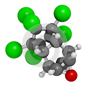 Dieldrin pesticide molecule. Insecticide that persists for very long time in environment (Persistent Organic Pollutant