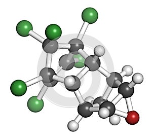 Dieldrin pesticide molecule. Insecticide that persists for very long time in environment (Persistent Organic Pollutant