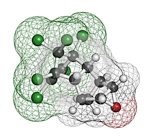 Dieldrin pesticide molecule. Insecticide that persists for very long time in environment (Persistent Organic Pollutant