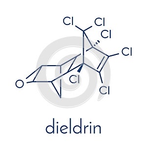 Dieldrin pesticide molecule. Insecticide that persists for very long time in environment Persistent Organic Pollutant. Skeletal.