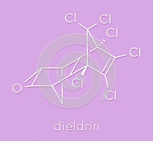 Dieldrin pesticide molecule. Insecticide that persists for very long time in environment Persistent Organic Pollutant. Skeletal.