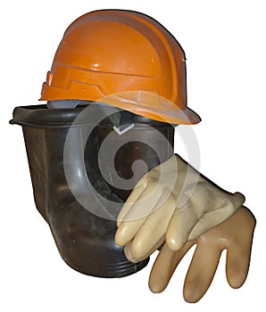 Dielectric boots gloves and protective helmet photo