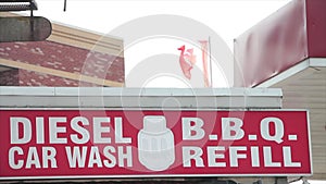 diesel bbq car wash reflill horizontal rectangle red and white sign façade