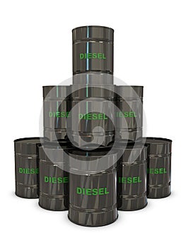 Diesel black cans in pyramid