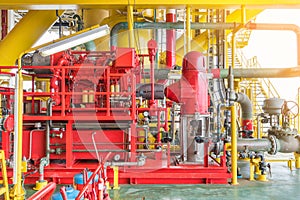 Diesel engine fire water pump at offshore oil and gas construction platform.