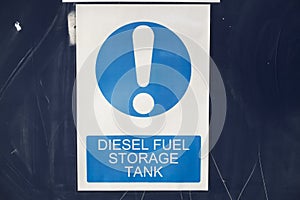 Diesel fuel storage tank sign