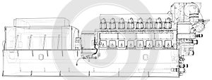 Diesel generator. The layers of visible and invisible lines are separated. EPS10 format. Wire-frame